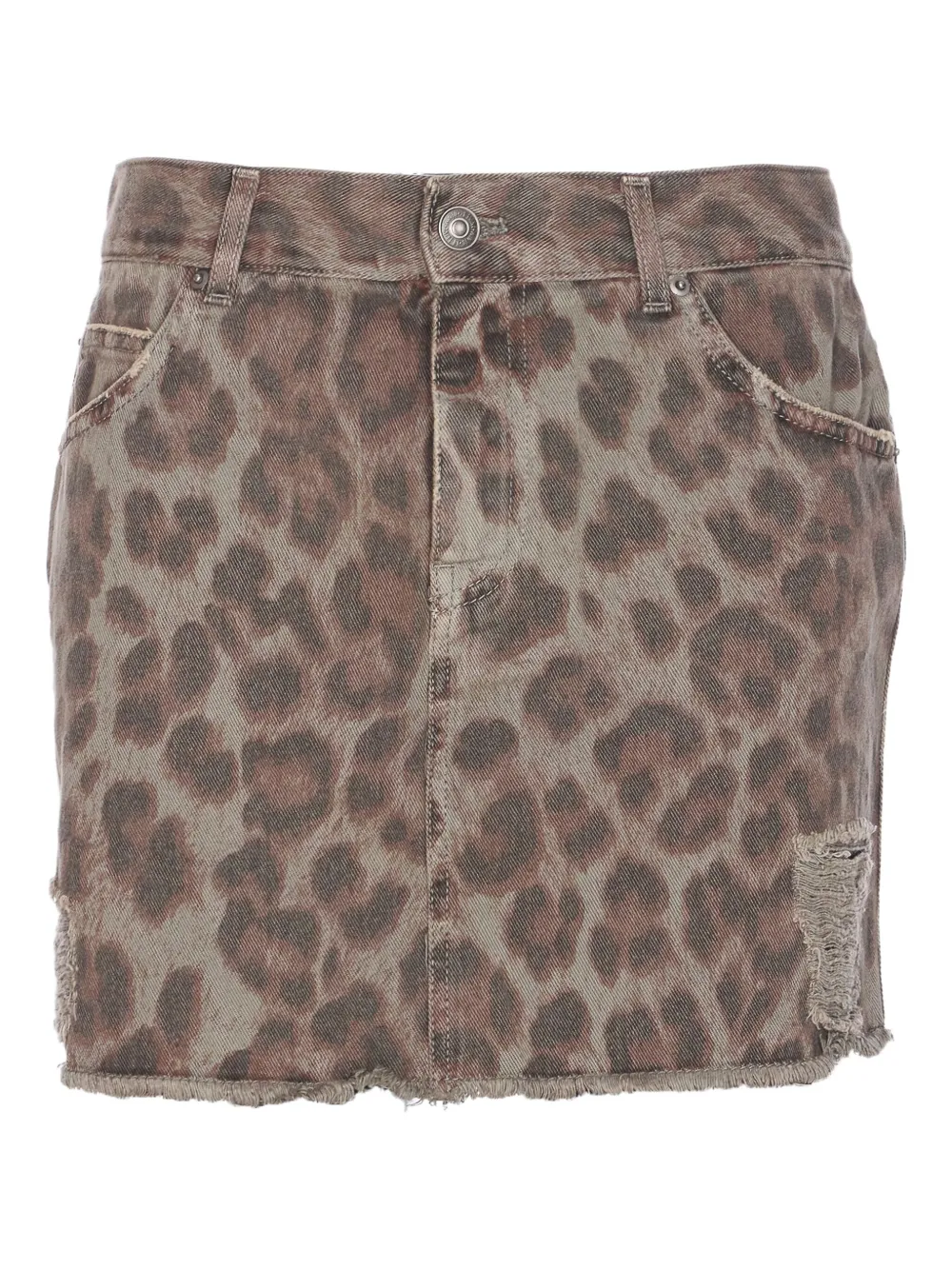 leopard-print distressed mini skirt