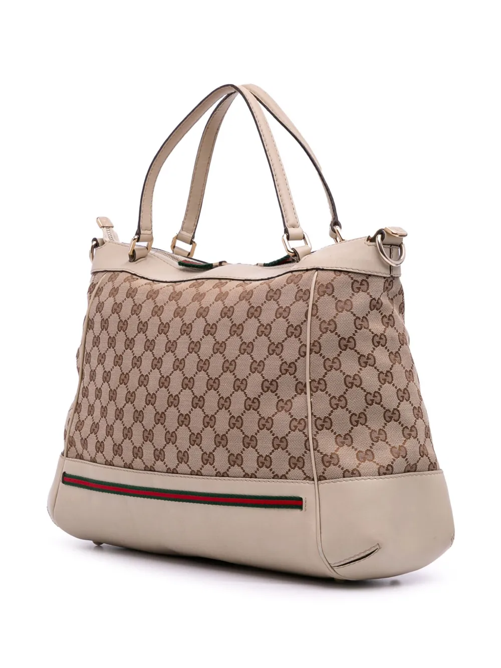 Pre-owned Gucci 2016-2025 Gg Canvas Web Mayfair Satchel In Brown