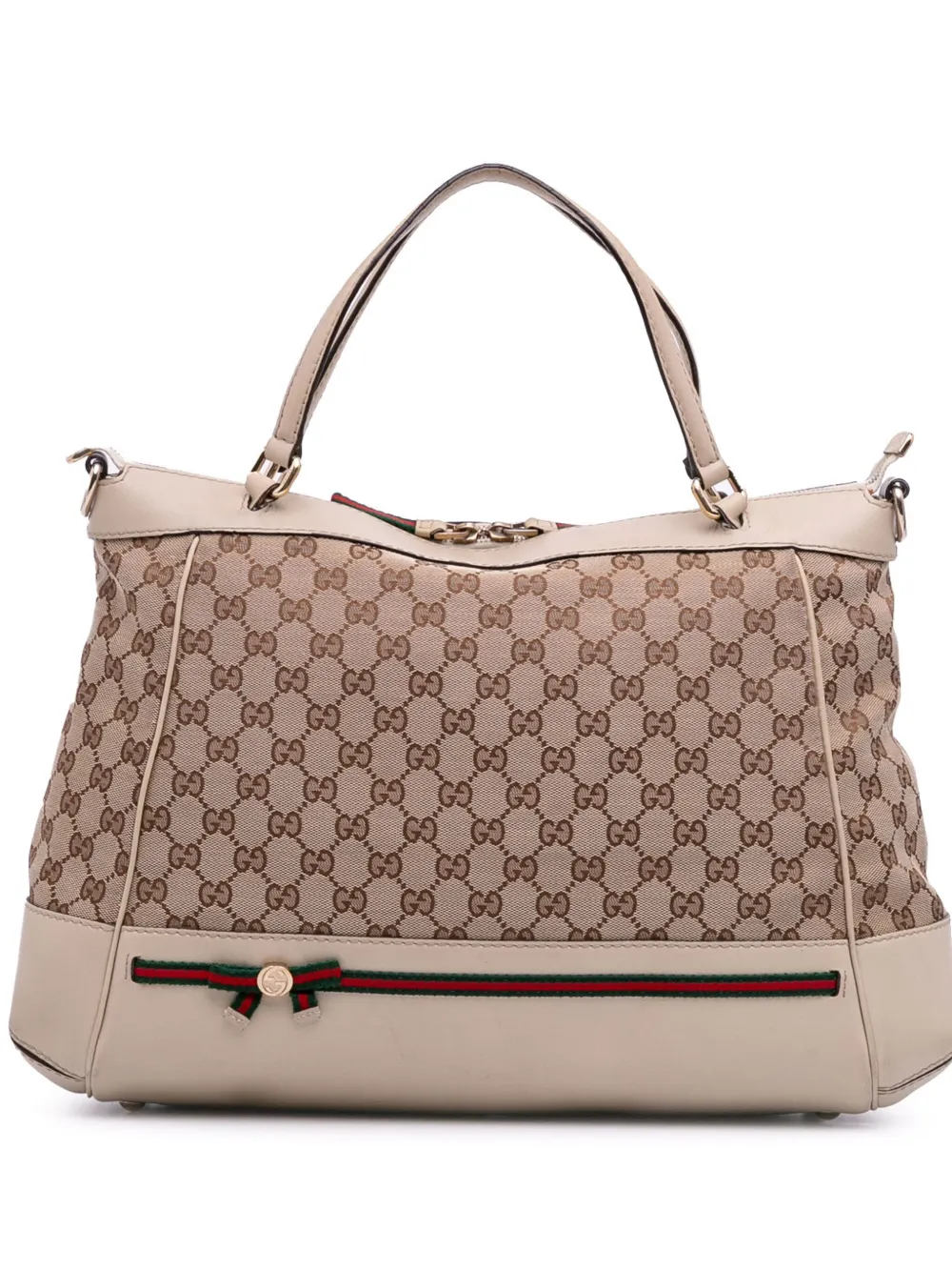 Pre-owned Gucci 2016-2025 Gg Canvas Web Mayfair Satchel In Brown