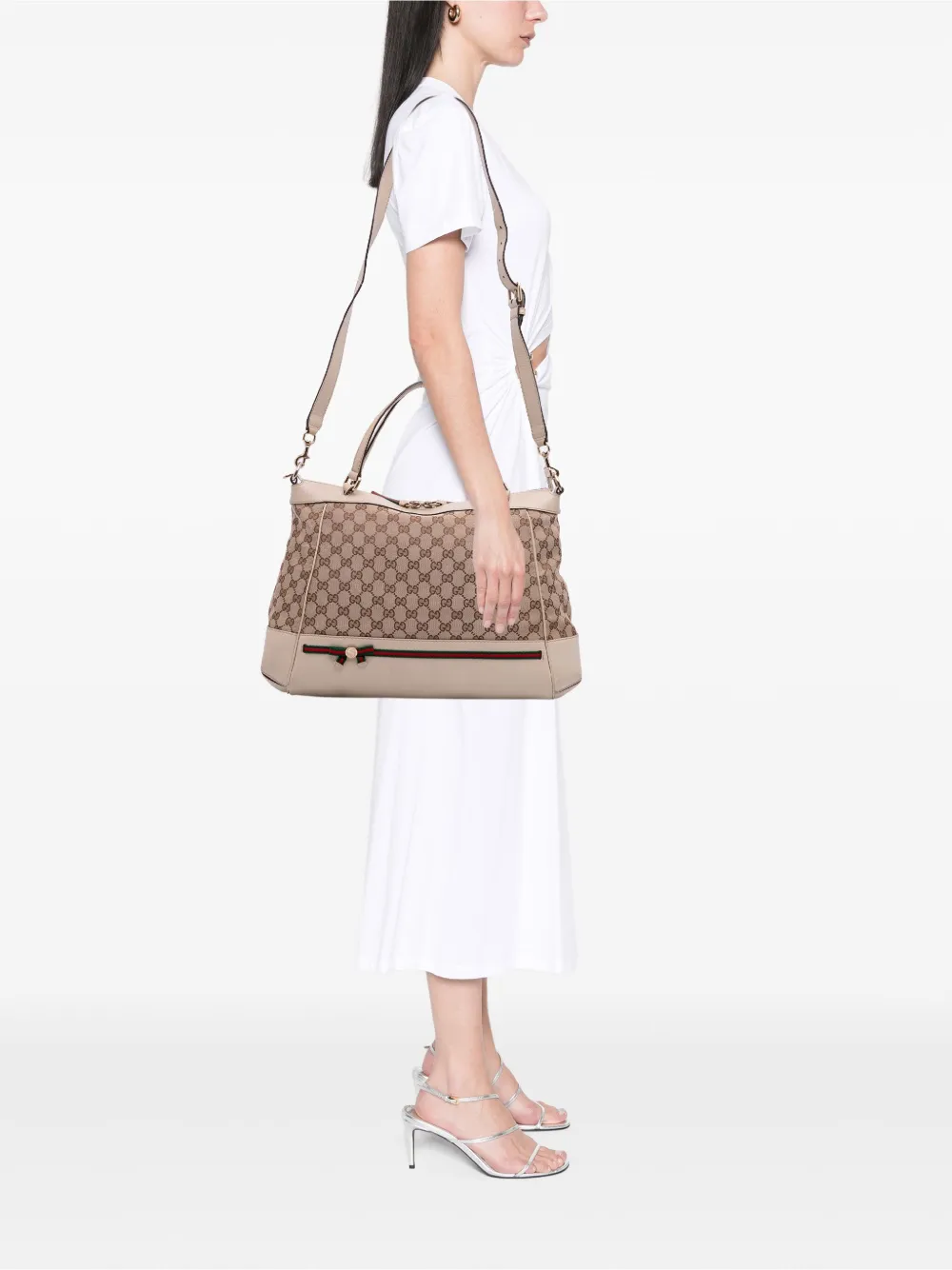 Pre-owned Gucci 2016-2025 Gg Canvas Web Mayfair Satchel In Brown