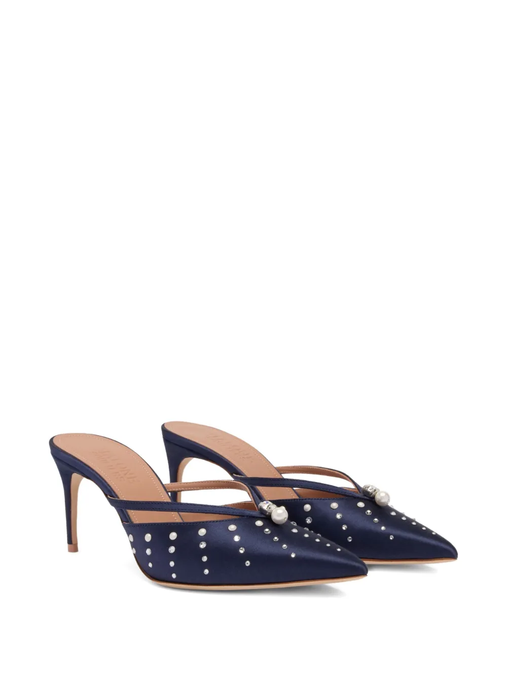 Malone Souliers 70mm Pearl-embellished Satin Mules In Blue