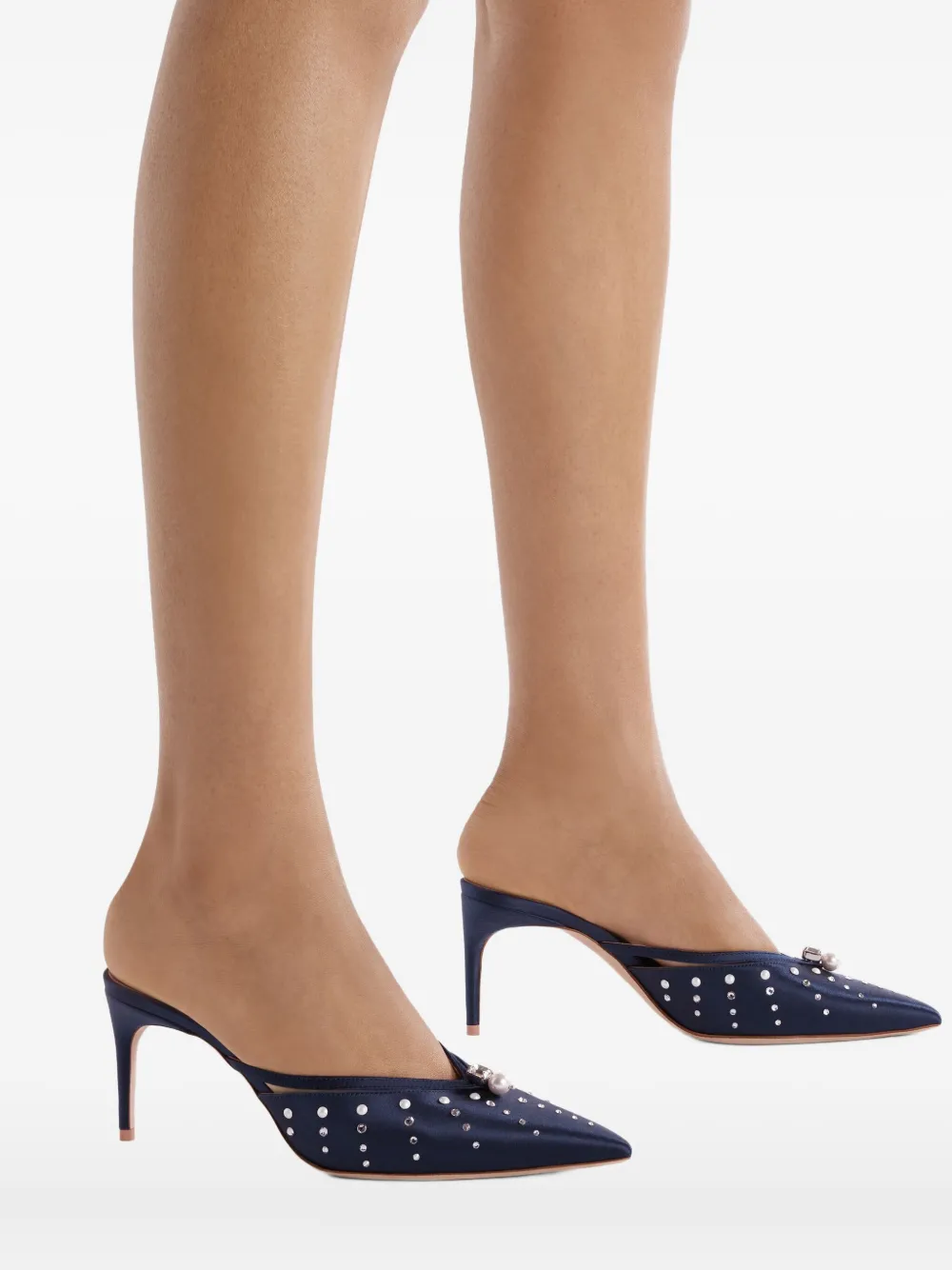 Malone Souliers 70mm Pearl-embellished Satin Mules In Blue