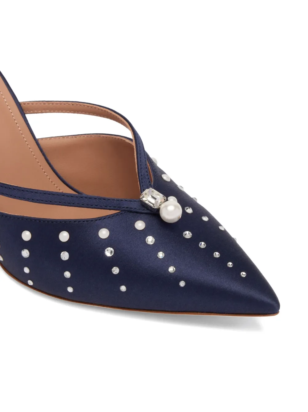 Malone Souliers 70mm Pearl-embellished Satin Mules In Blue