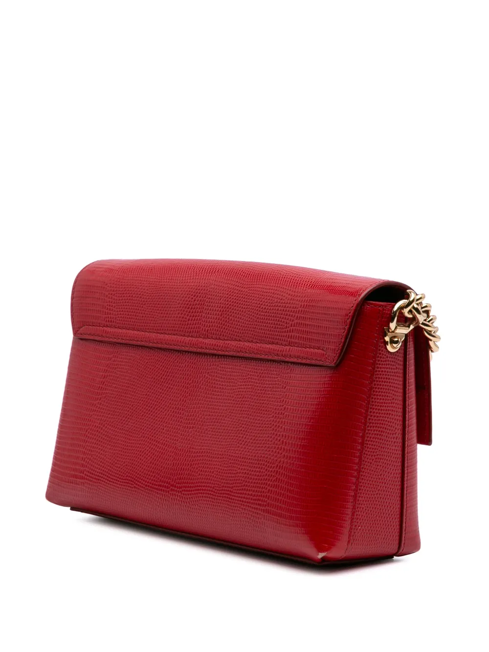 Pre-owned Dolce & Gabbana 2000-2025 Lizard Embossed Leather Crystal Embellished Dg Millennials Crossbody Bag In Red