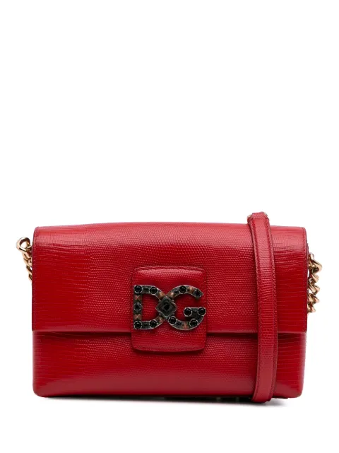 Dolce & Gabbana Pre-Owned 2000-2025 Lizard Embossed Leather Crystal Embellished DG Millennials crossbody bag