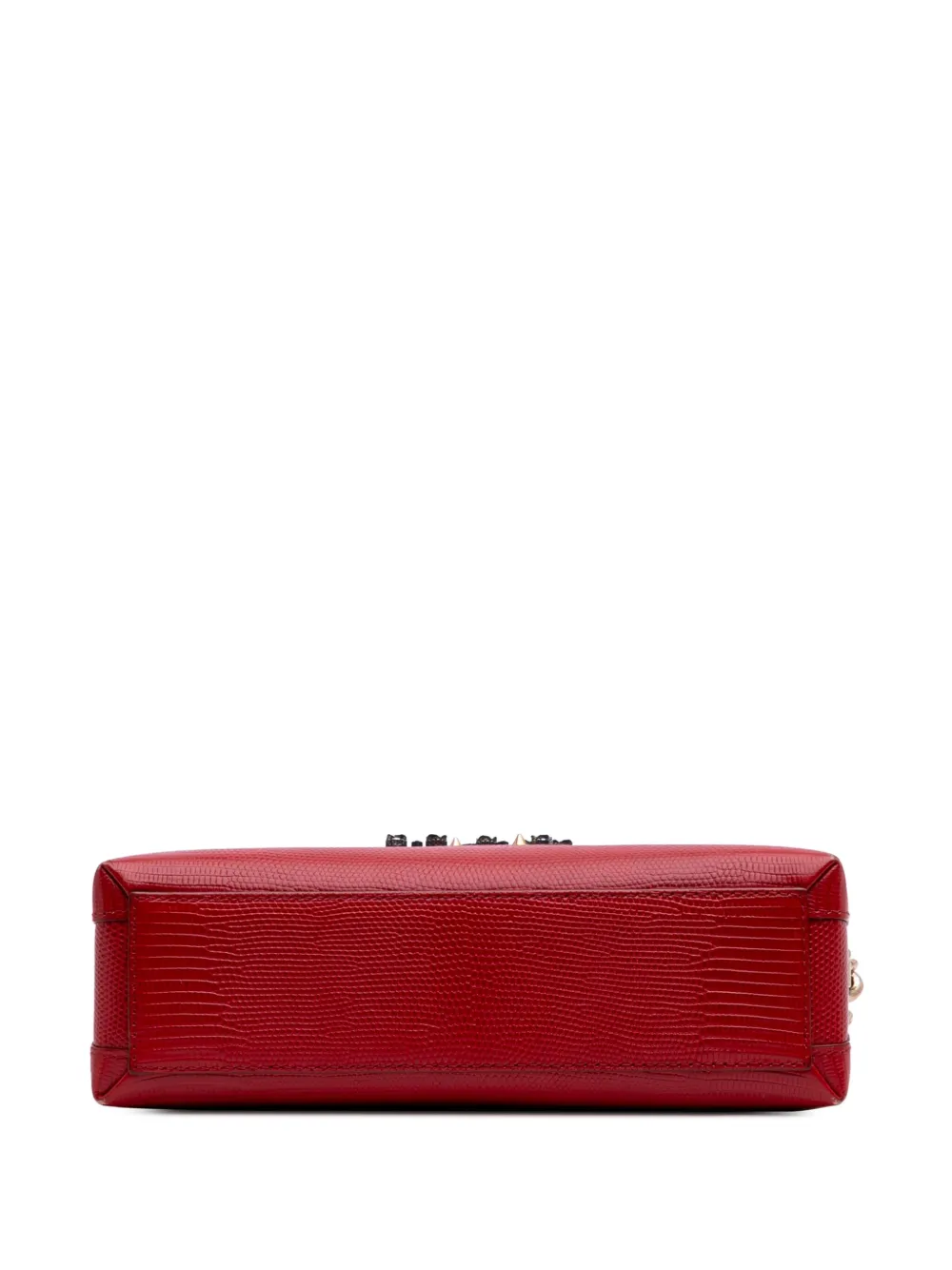 Pre-owned Dolce & Gabbana 2000-2025 Lizard Embossed Leather Crystal Embellished Dg Millennials Crossbody Bag In Red