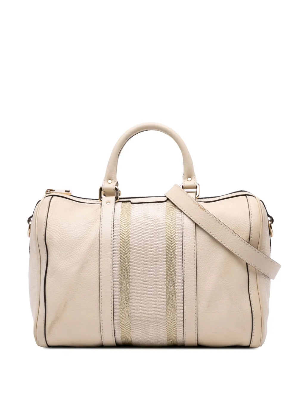 Pre-owned Gucci 2016-2025 Calfskin Web Joy Boston Bag Satchel In Brown