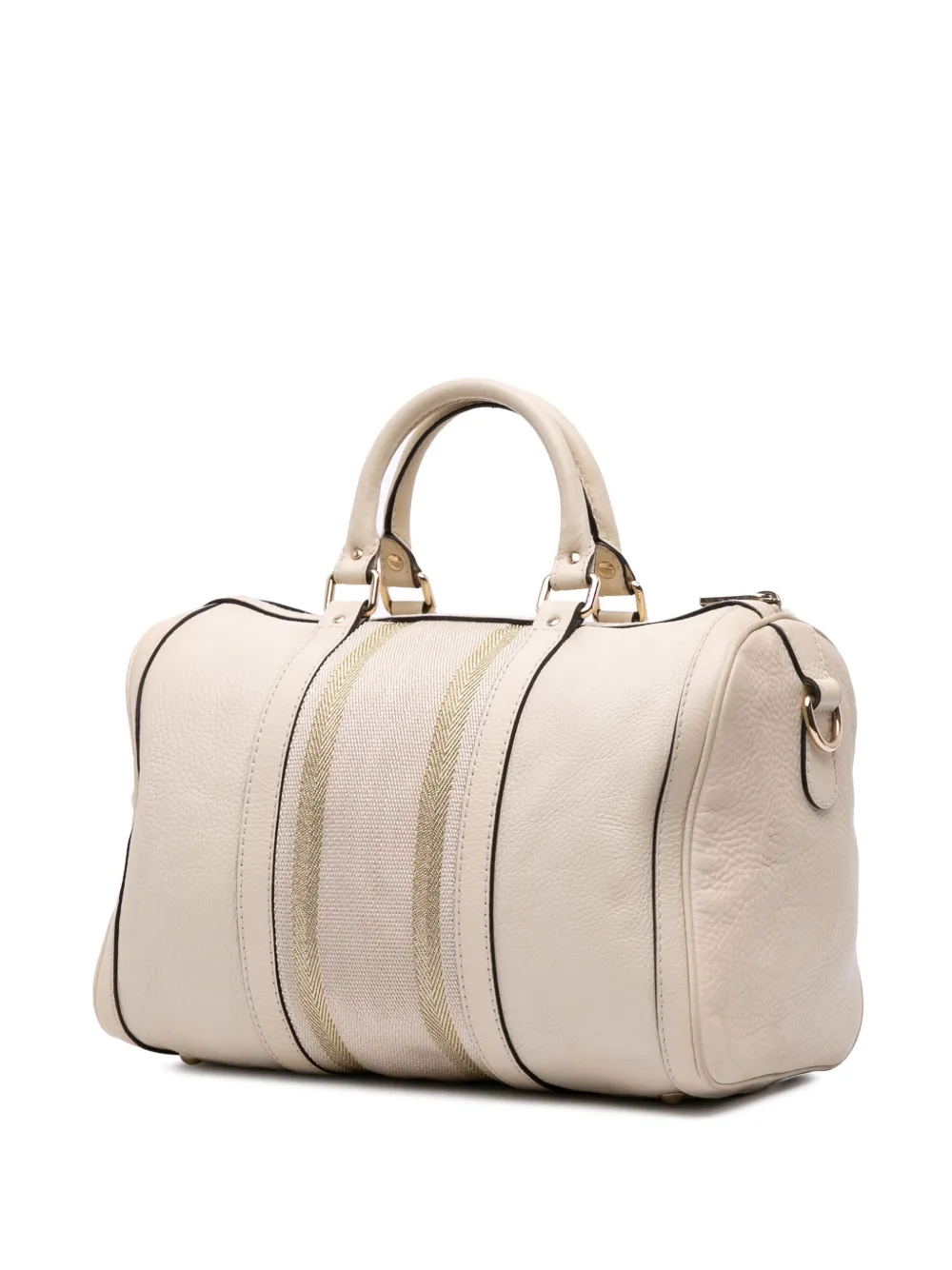 Pre-owned Gucci 2016-2025 Calfskin Web Joy Boston Bag Satchel In Brown