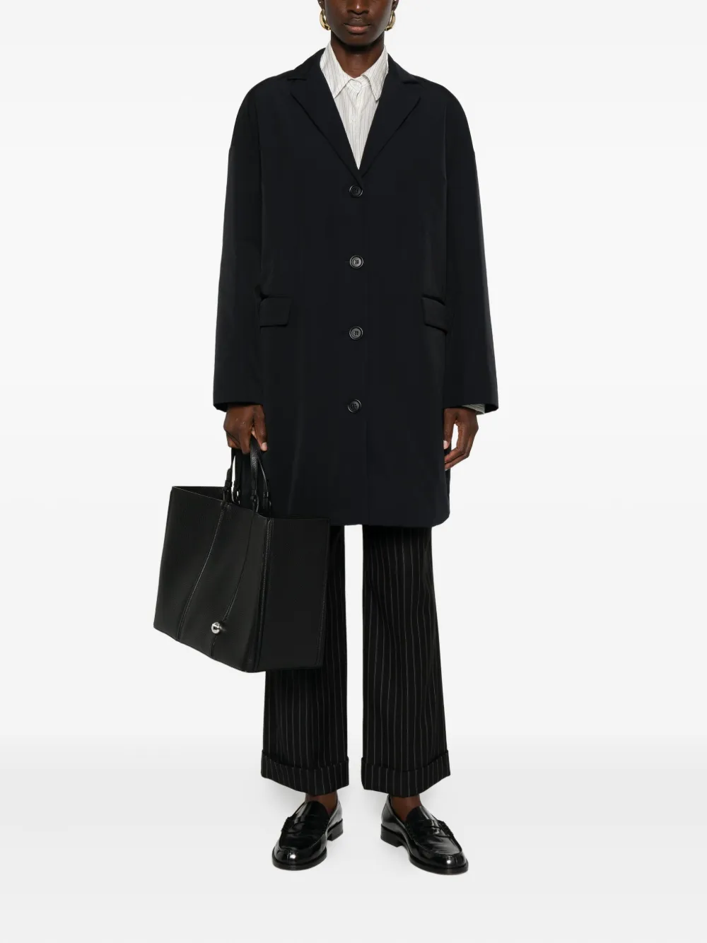 Aspesi Button-fastening Notched-lapel Coat In Black