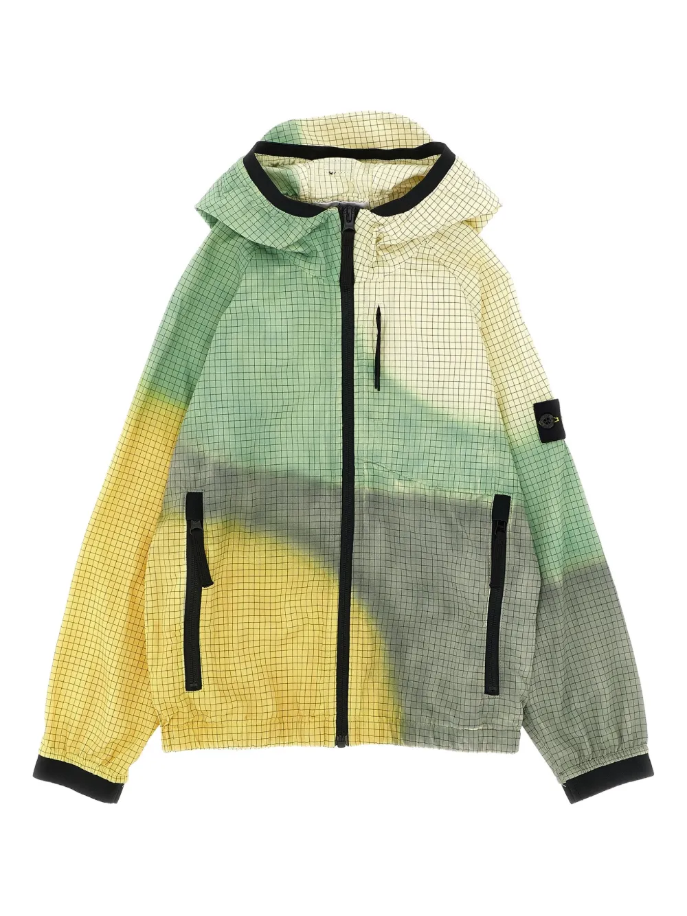 Stone Island Junior grid-pattern hooded jacket Geel
