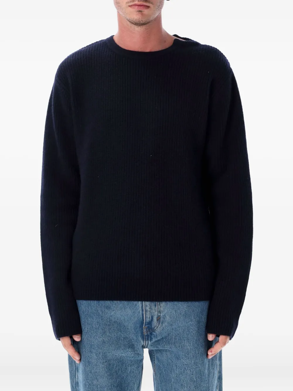 extreme cashmere Geribbelde trui met ronde hals Blauw