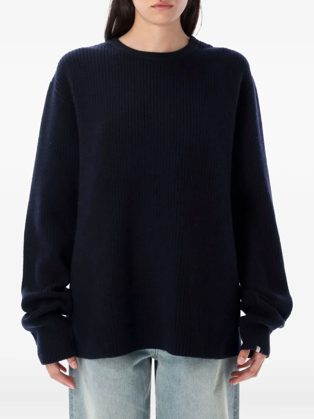 Extreme cashmere Geribbelde trui met ronde hals Blauw