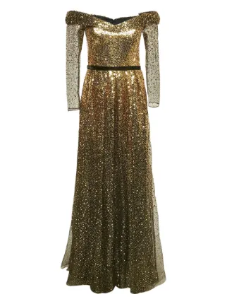 marchesa gold dress Sequin Lattice Strapless Gown