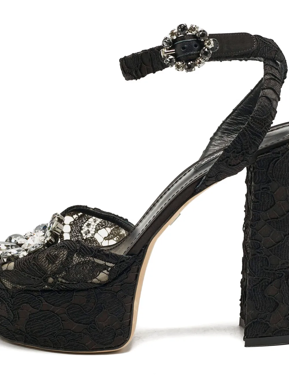 Pre-owned Dolce & Gabbana 105mm Lace Crystal Sandals In Black
