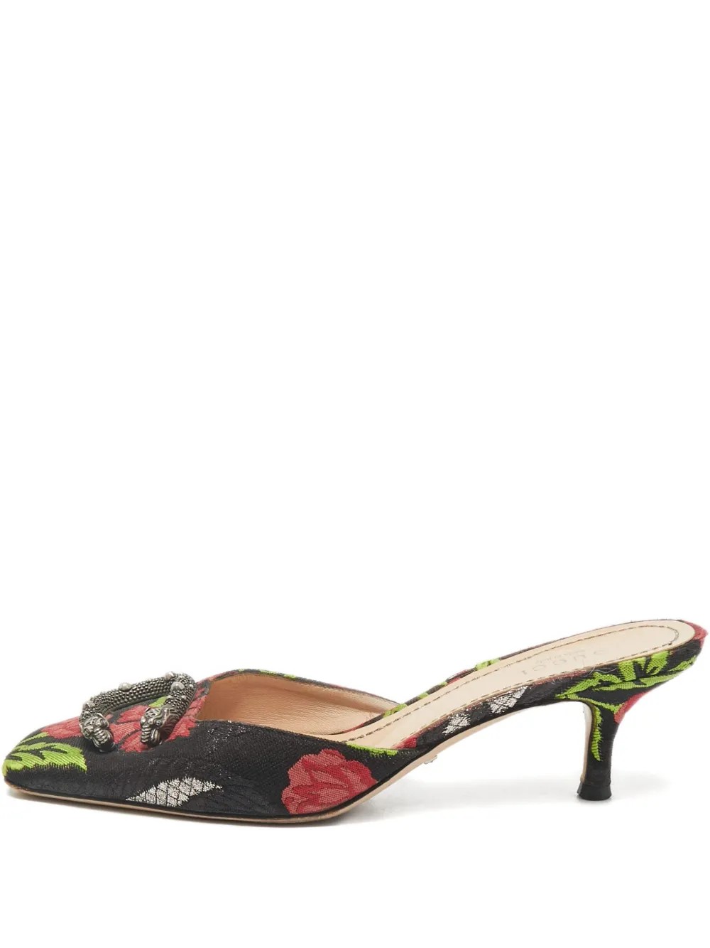 Click to view more detailed imagery on our partner's website Pre-owned Gucci 60mm Dionysus Floral-print Mules In Black