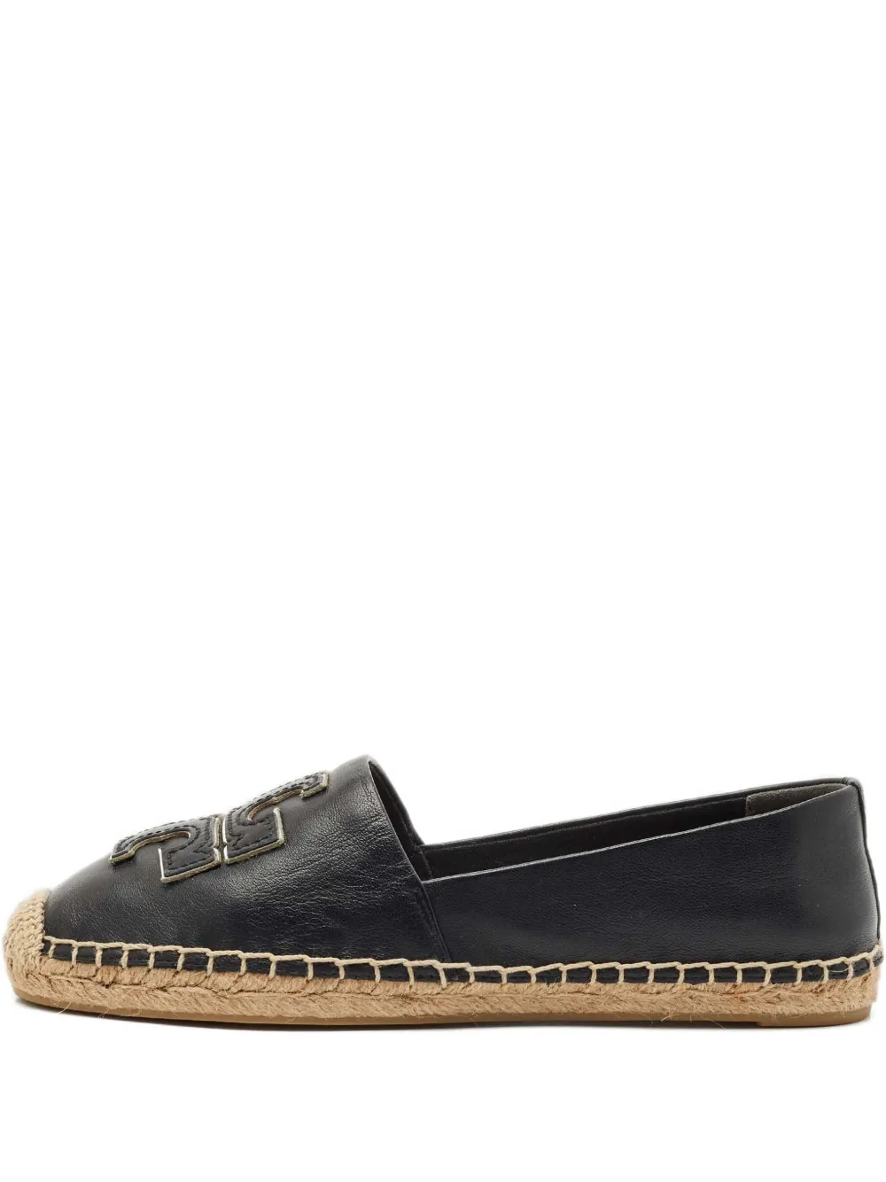 Pre-owned Tory Burch Ines Leather Espadrilles In Black