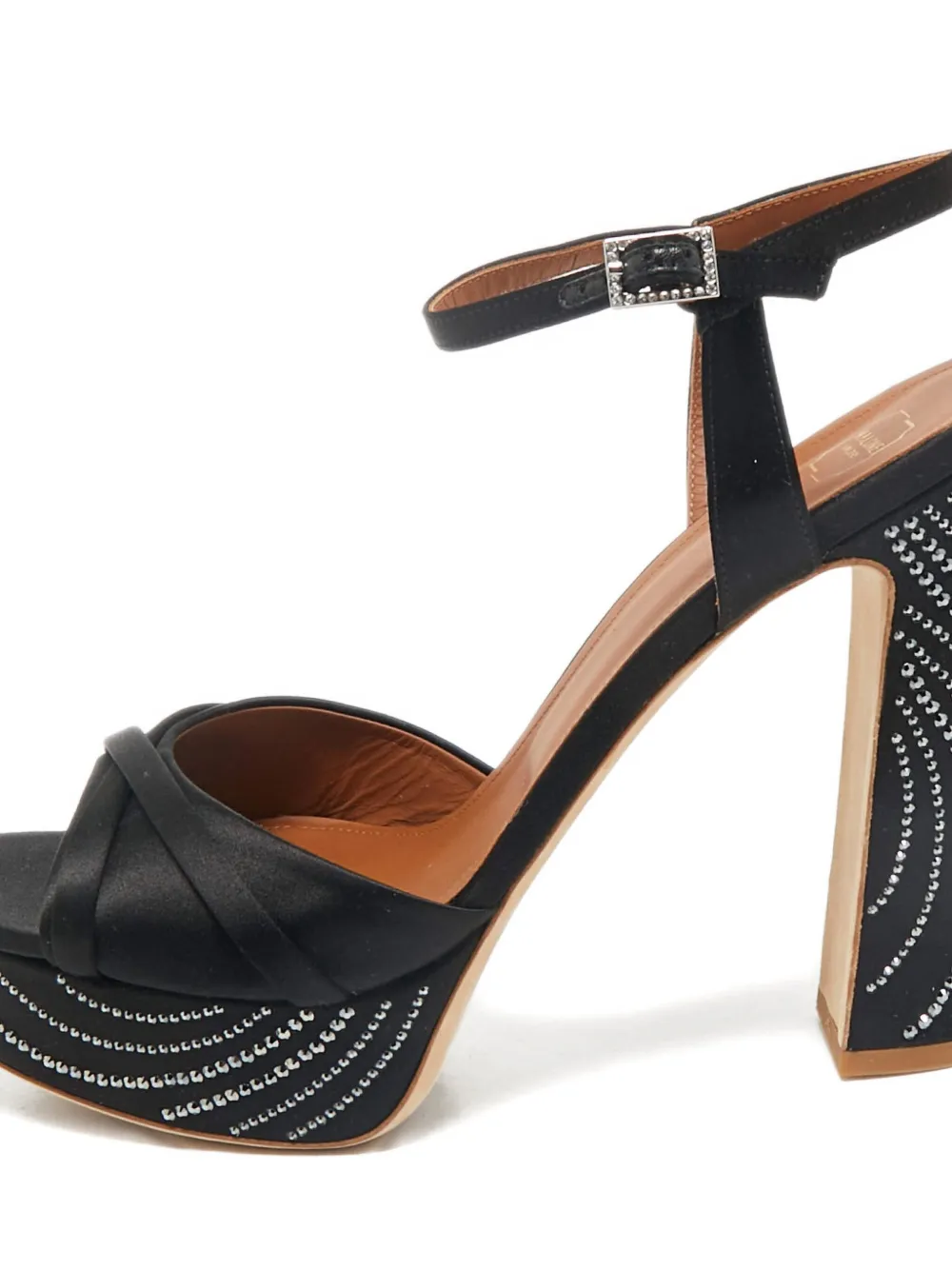 Malone Souliers 130 mm satijnen sandalen verfraaid met kristallen - Zwart