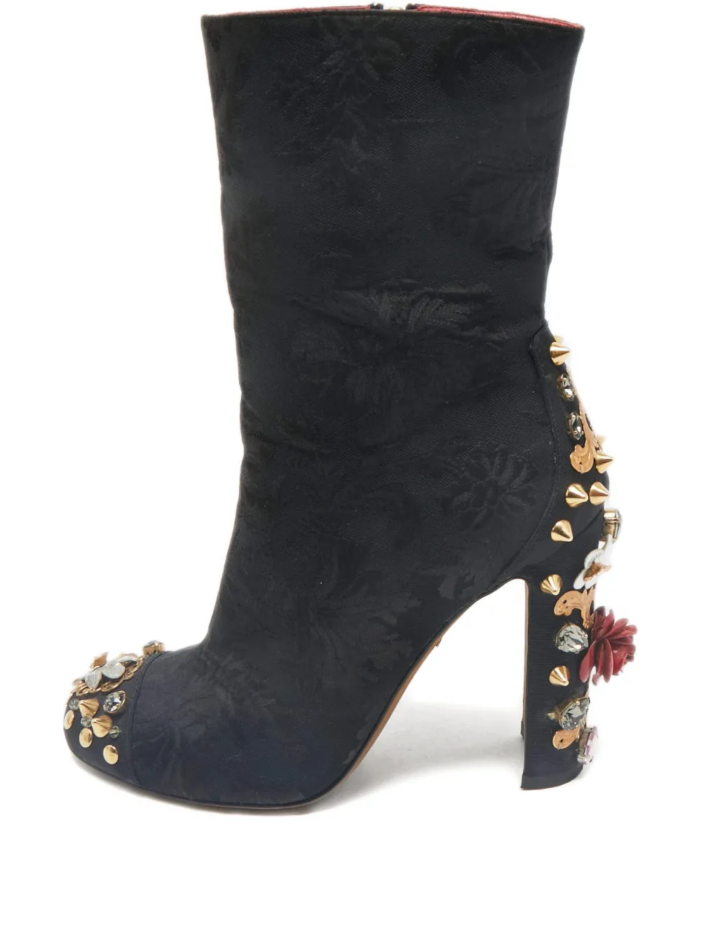 Pre-owned Dolce & Gabbana Brocade Embellishment Boots In Black