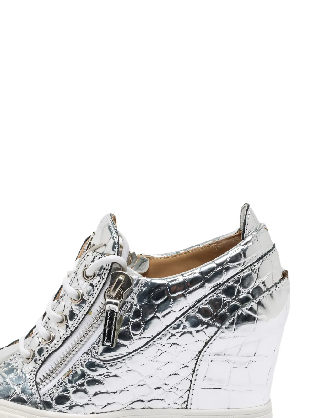 Giuseppe Zanotti Vintage Sneakers met krokodillen-reliëf en rits - Zilver