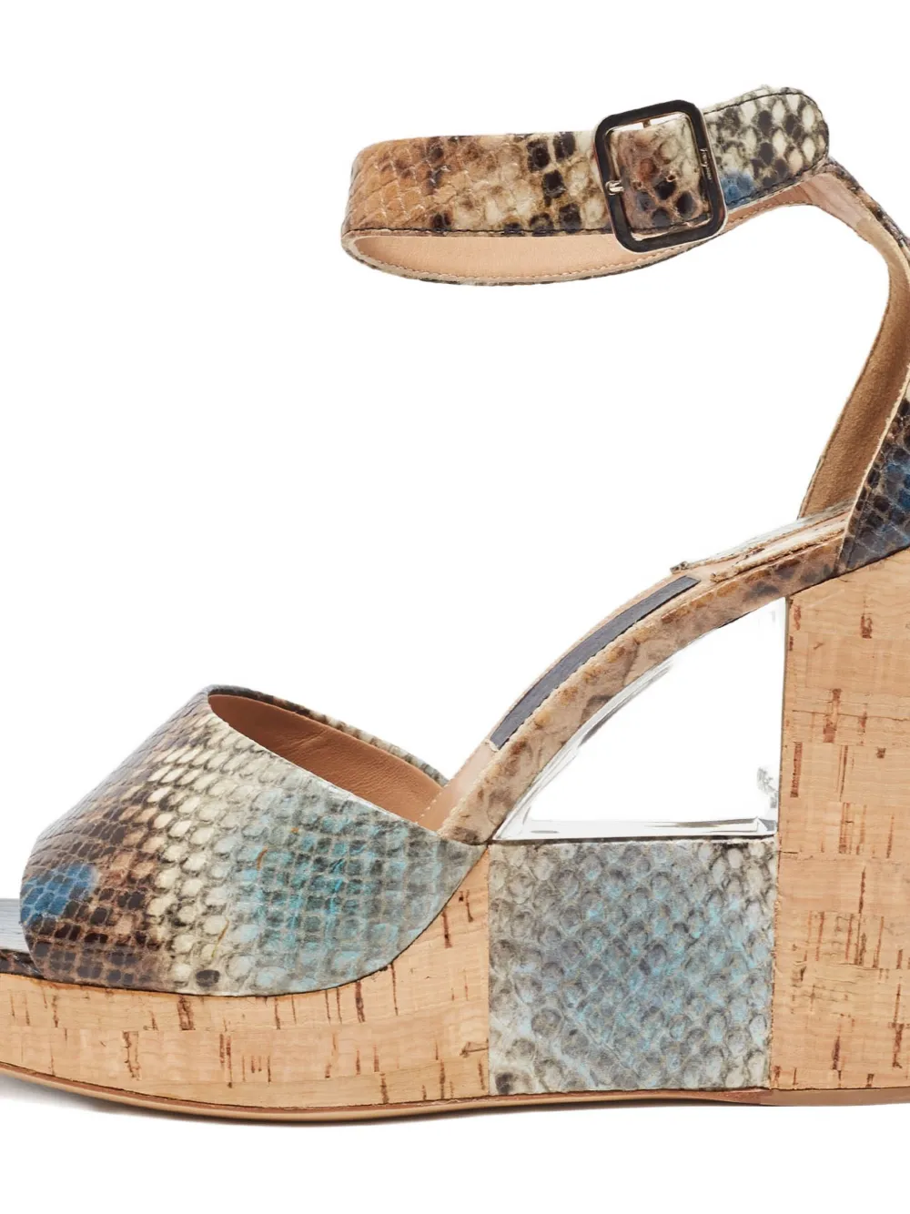 Ferragamo Pre-Owned 120 mm sandalen met sleehak van kurk en met python-effect - Beige