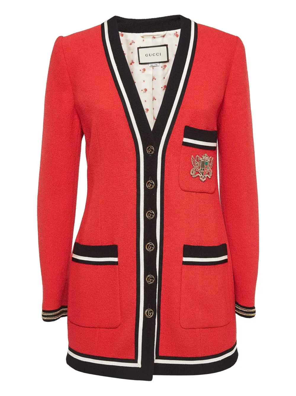 Gucci Pre-Owned contrasting-trim crest-detail jacket | Red | Image 1