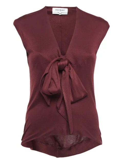 Saint Laurent Pre-Owned top con detalle de moño y cuello en V