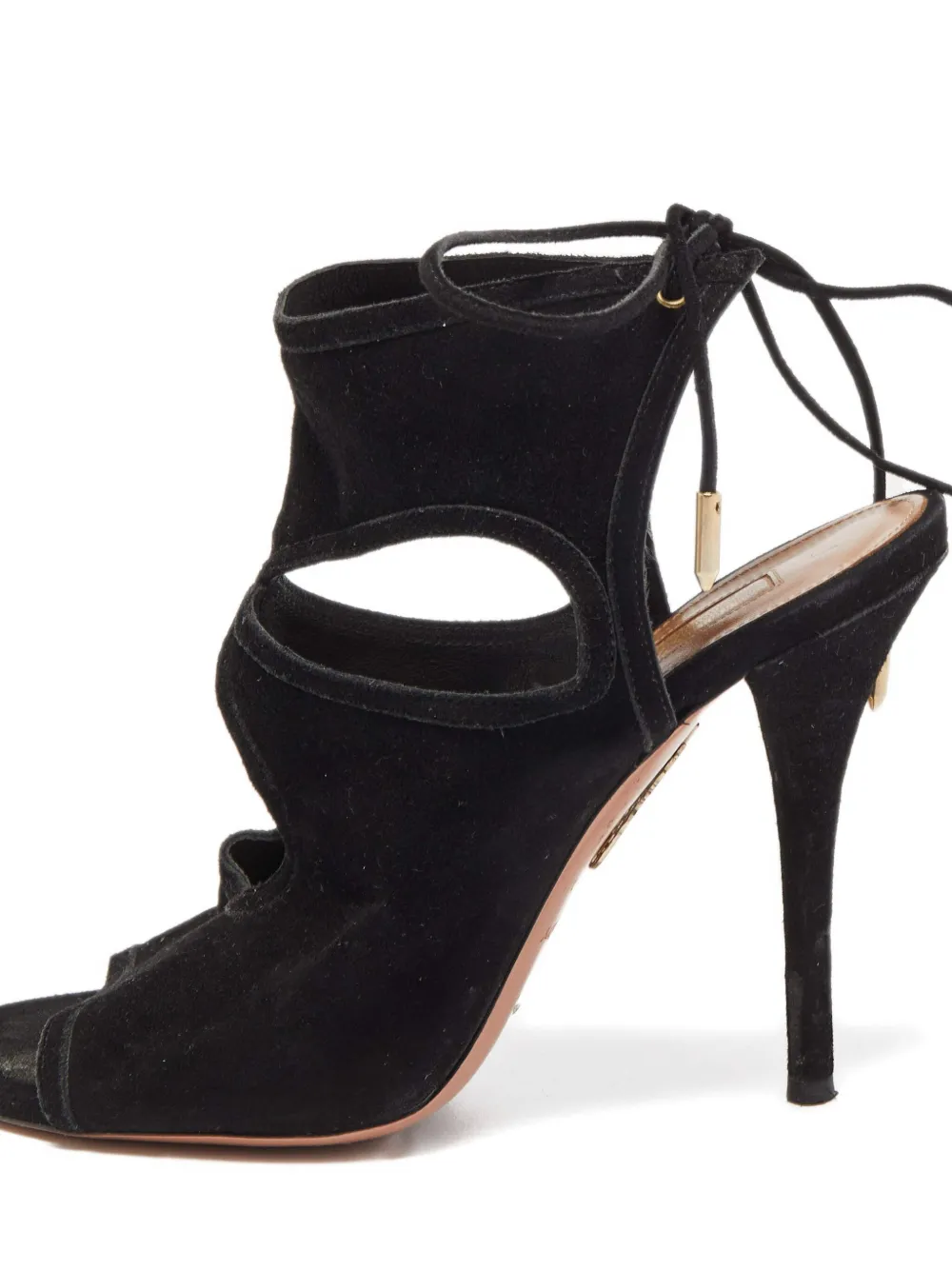 Pre-owned Aquazzura Cut-out Lace Sandals In Black