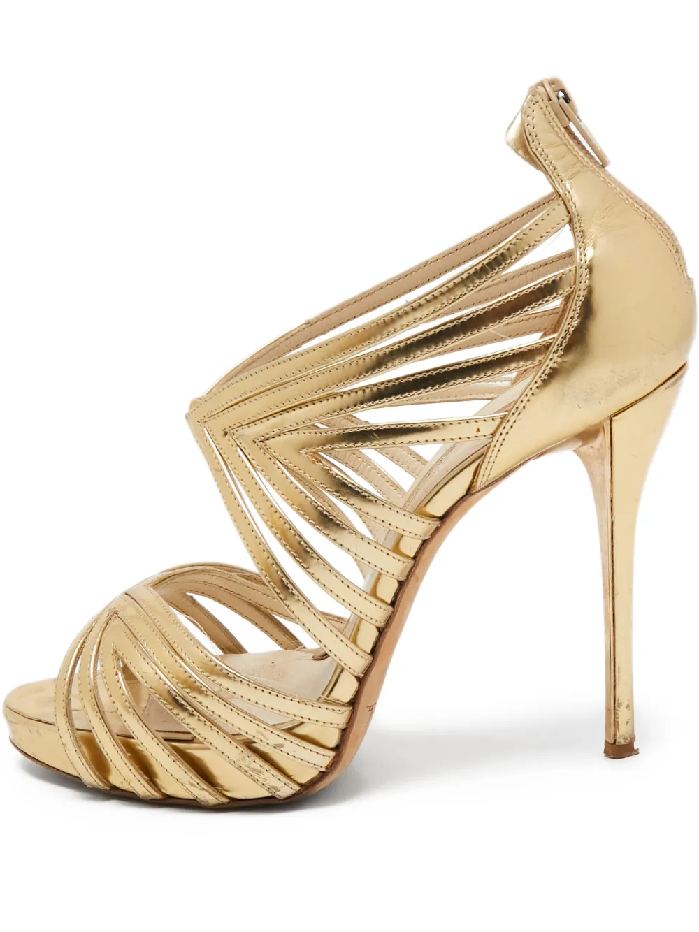 Pre-owned Oscar De La Renta 125mm Leather Heeled Sandals In Gold