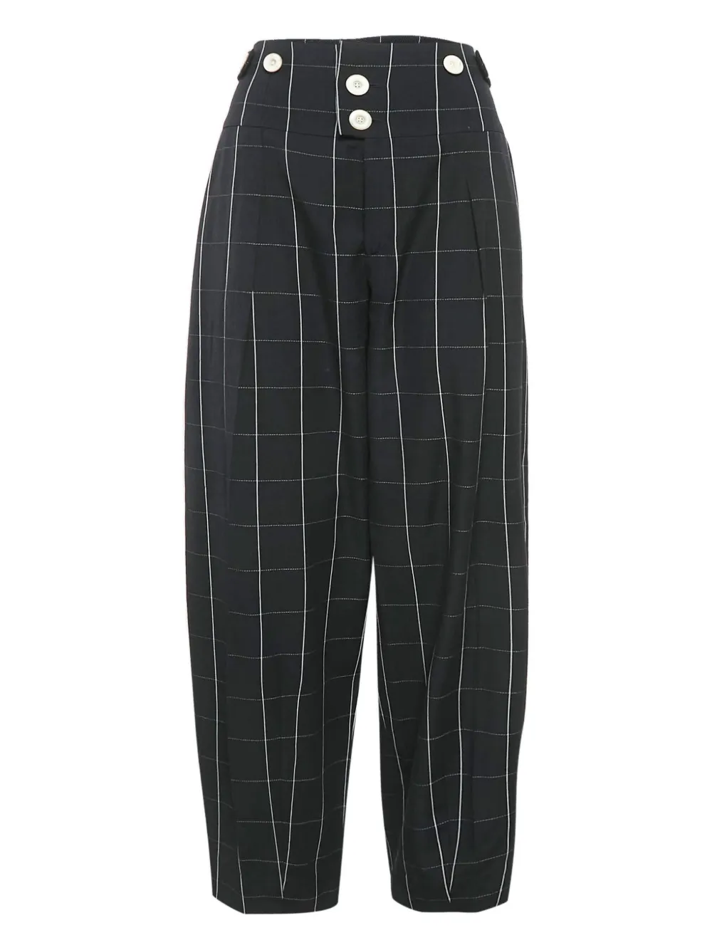 Pre-owned Chloé Checked High-waisted Trousers In Black
