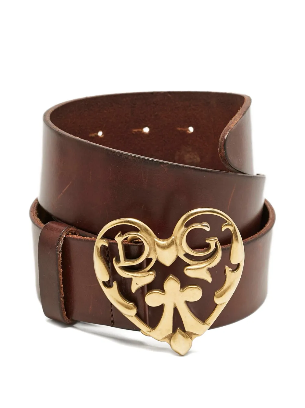 Pre-owned Dolce & Gabbana Leather Heart Belt In Brown