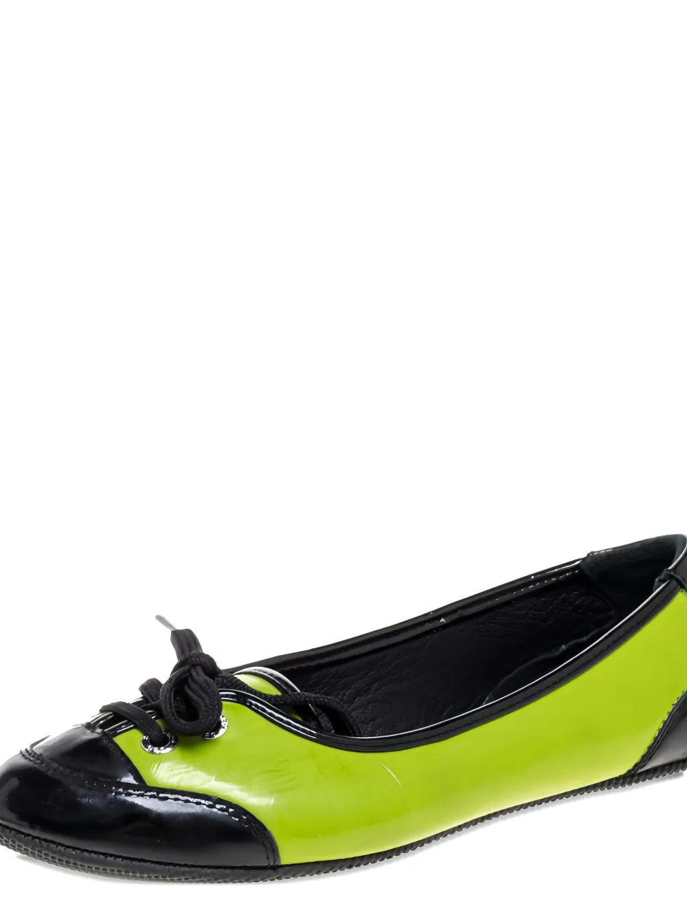 Pre-owned Dolce & Gabbana Lace-detailing Leather Ballet Flats In Green