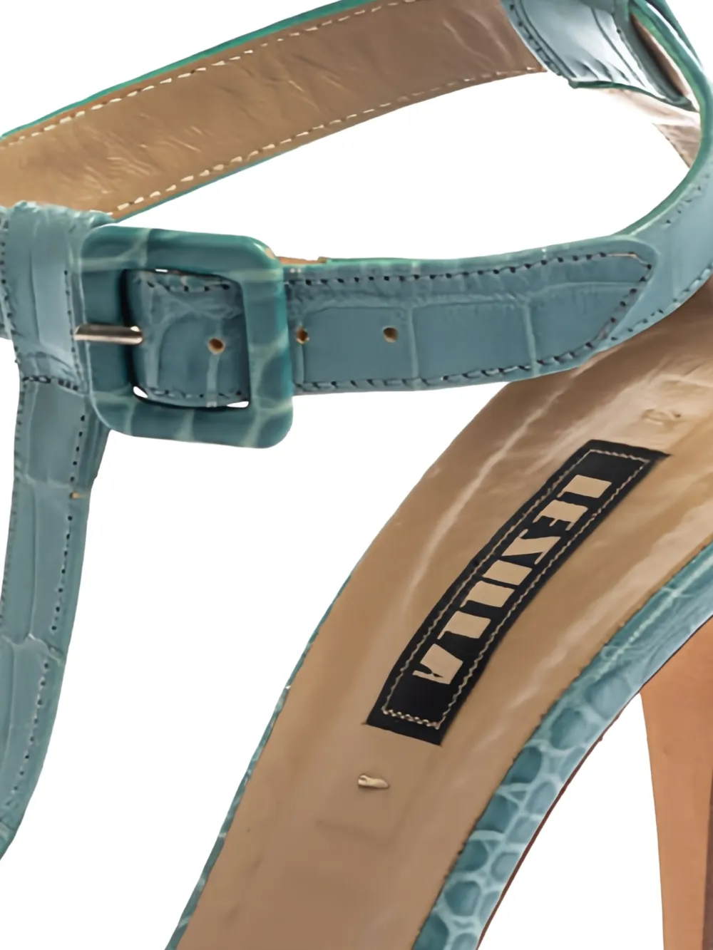 Le Silla 125 mm leren sandalen met krokodillen-reliëf - Blauw