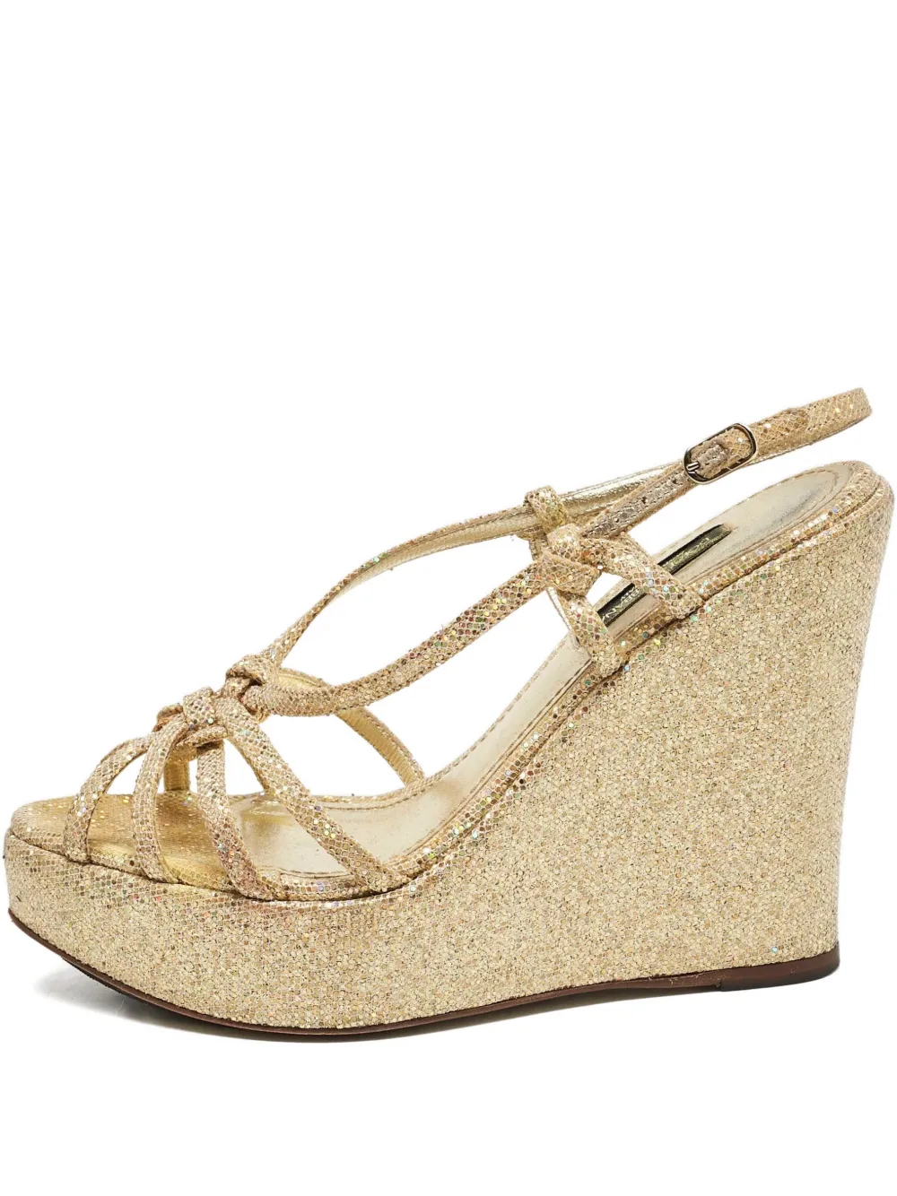 Pre-owned Dolce & Gabbana 110mm Glitter Wedge Sandals In Gold