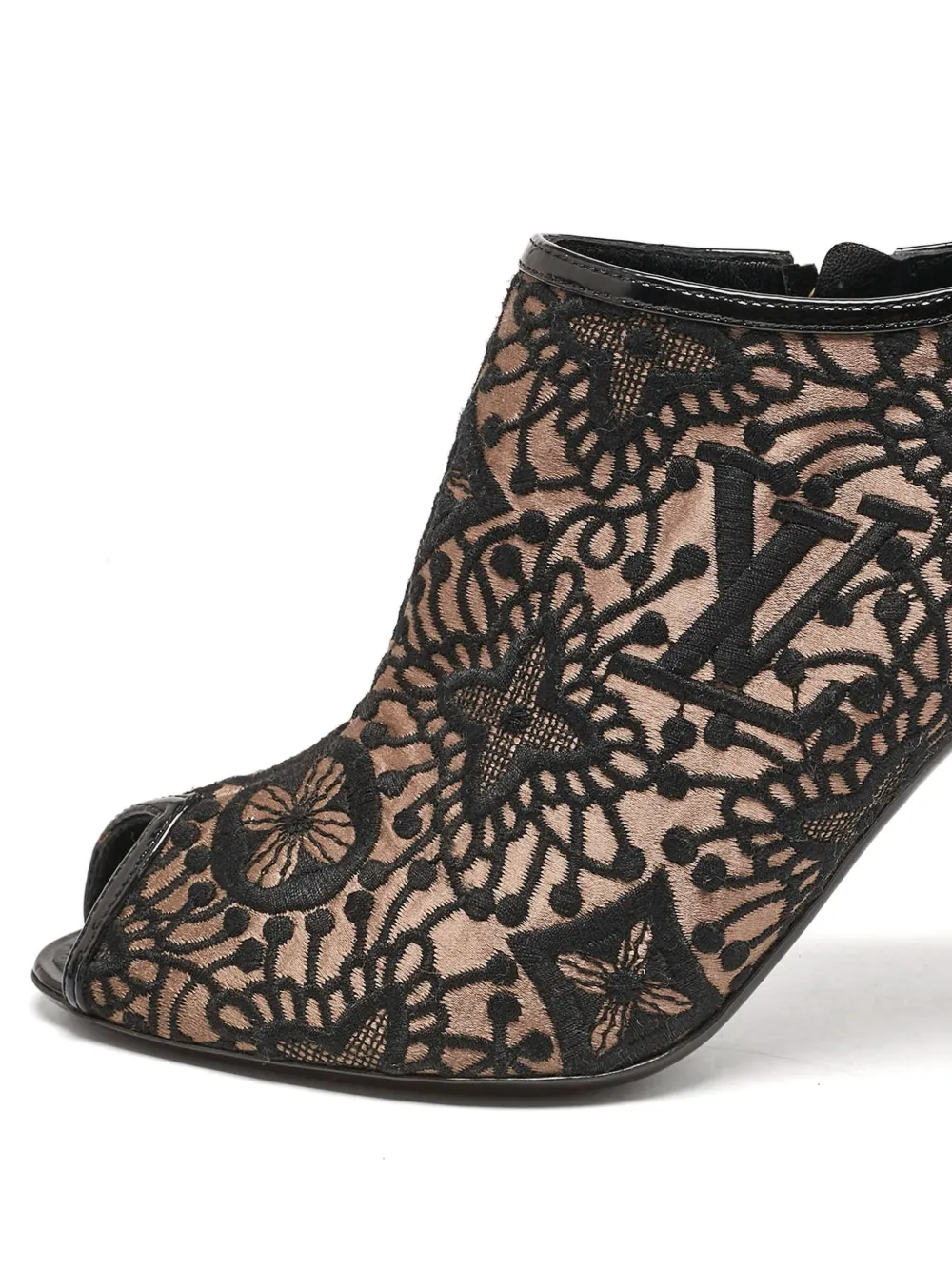 Pre-owned Louis Vuitton 100mm Embroidered Peep-toe Heeled Pumps In Black