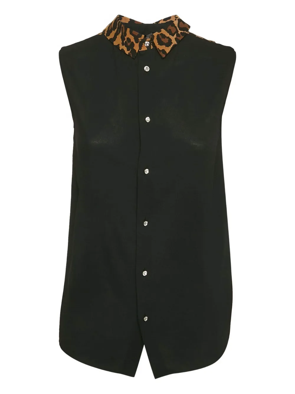 Pre-owned Miu Miu Leopard-collar Sleeveless Shirt In Black
