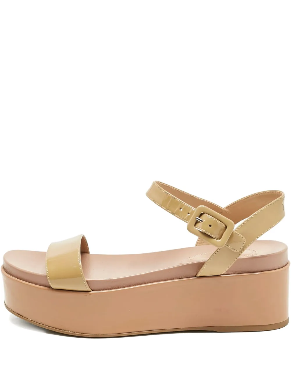 Pre-owned Sergio Rossi Vintage 70mm Patent Leather Platform Sandals In Neutral