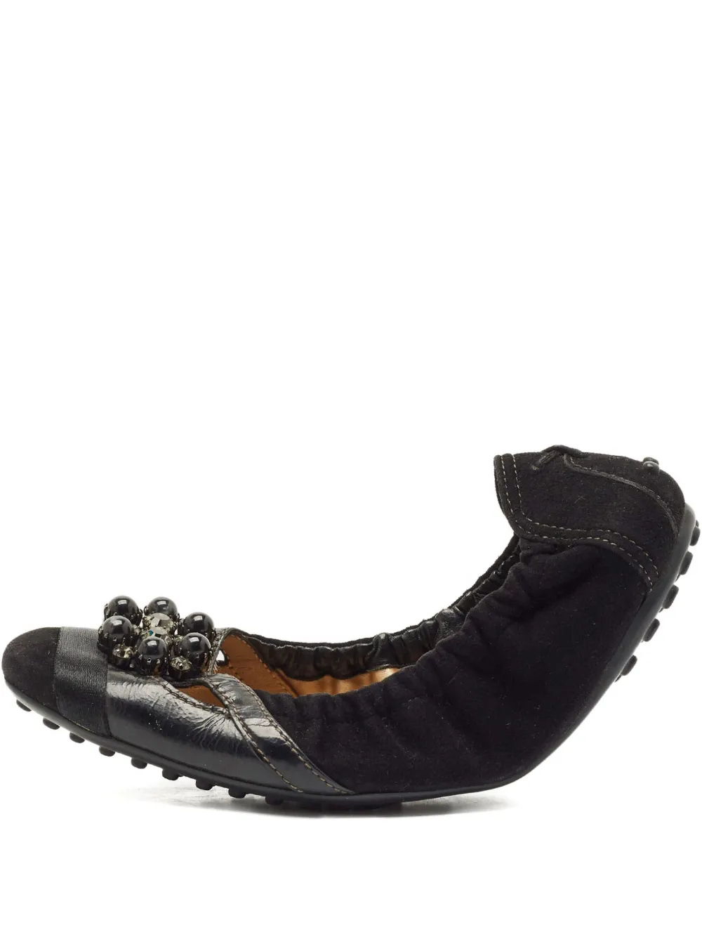 Pre-owned Tod's Vintage Beaded Panelled Ballet Flats In Black