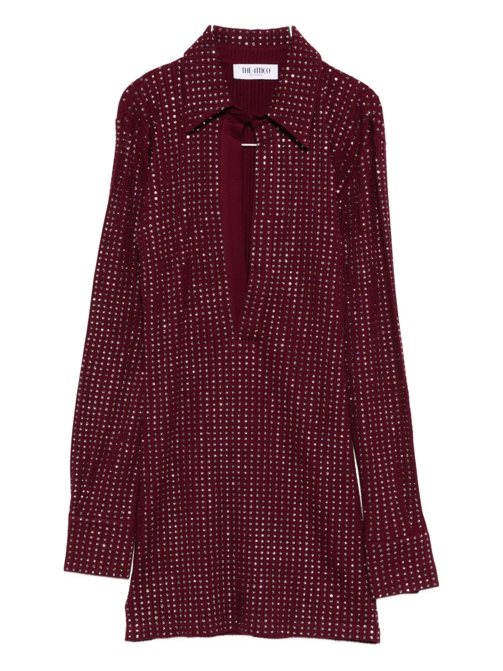 Attico Embellished Collared Dress In Burgundy