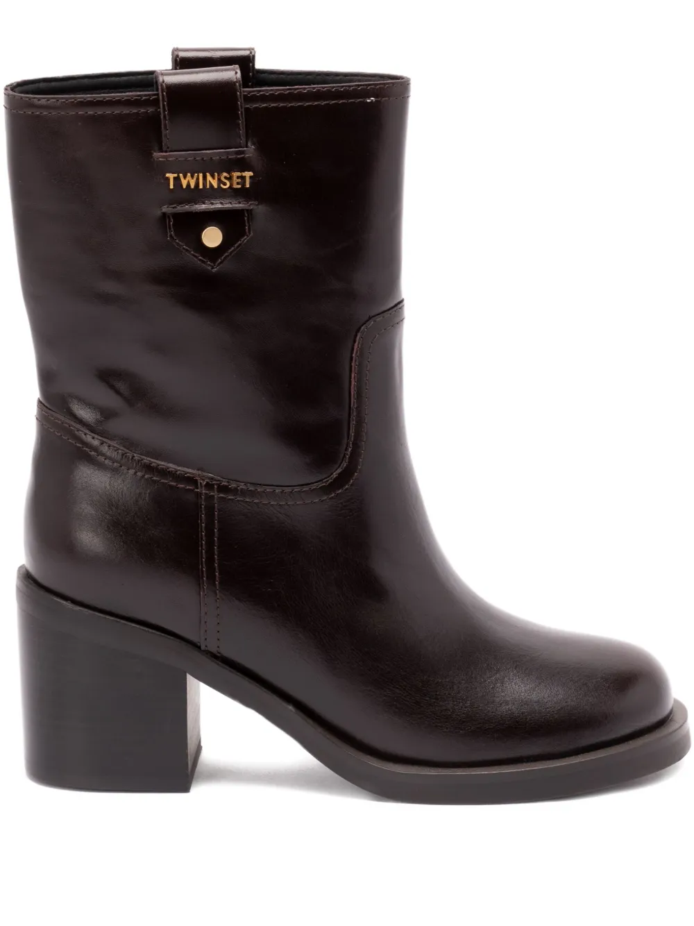 TWINSET block-heel leather boots Brown