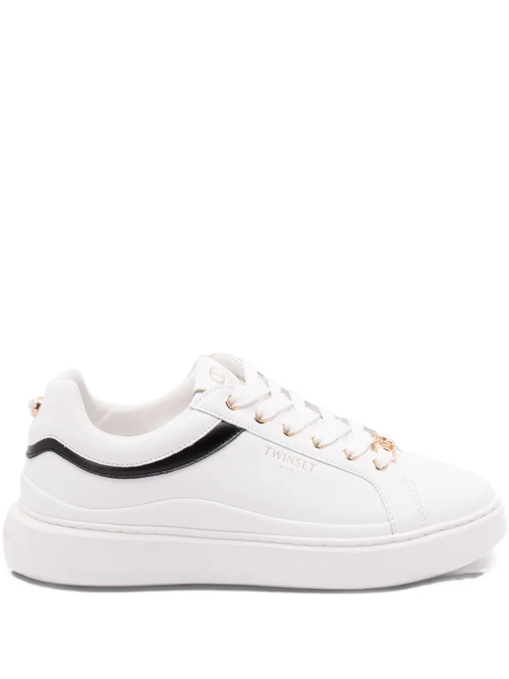 TWINSET leather-trimmed lace-up low-top sneakers White