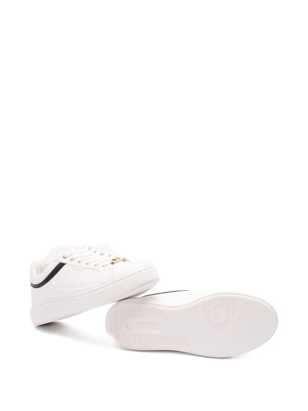 TWINSET leather-trimmed lace-up low-top sneakers White