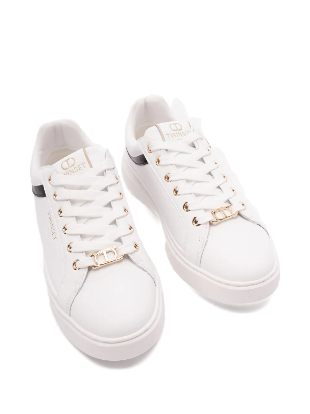 TWINSET leather-trimmed lace-up low-top sneakers White