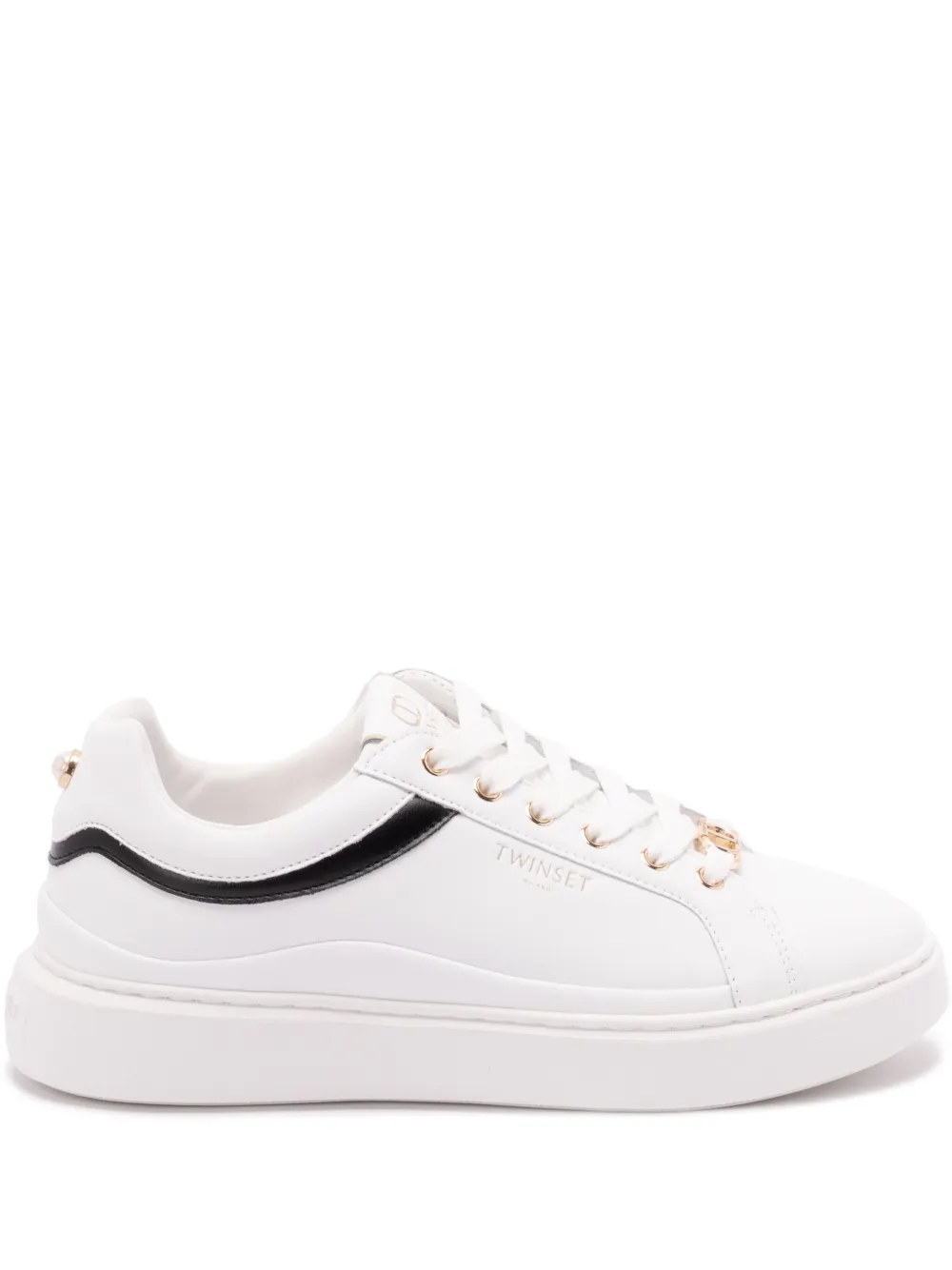 TWINSET leather-trimmed lace-up low-top sneakers White