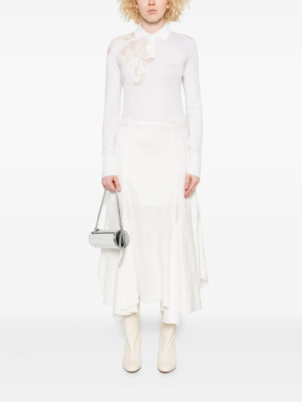 Ermanno Scervino lace-embellishment polo top - Wit