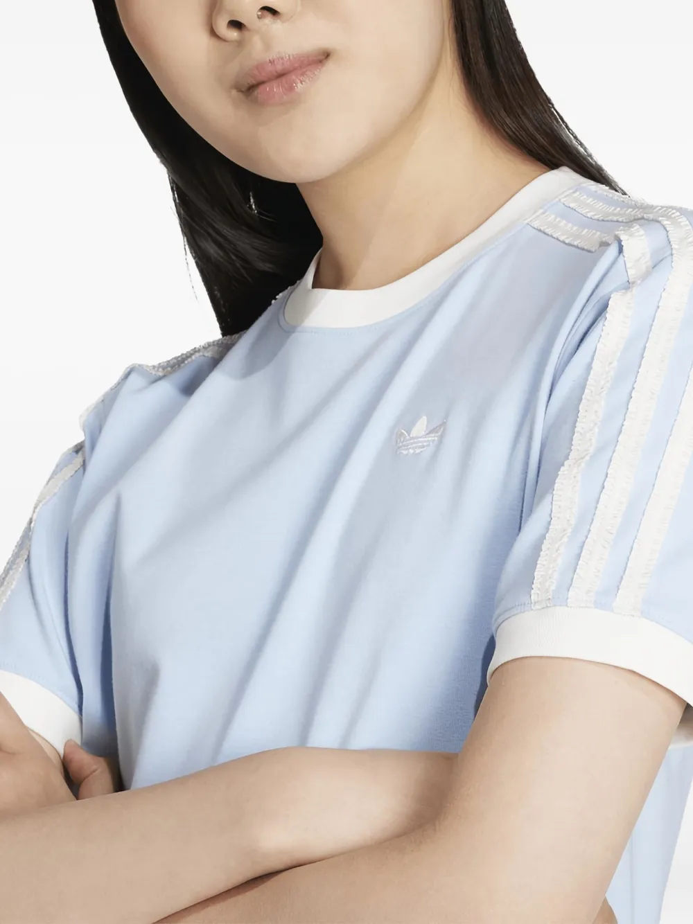 adidas T-shirt met drie strepen en ruches Blauw