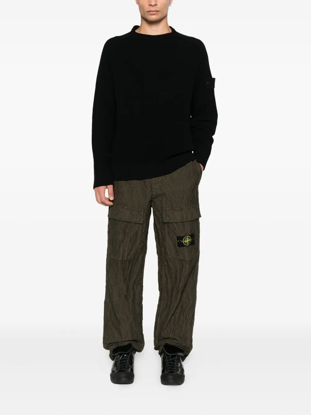 Stone Island ribbed crew-neck sweatshirt - Zwart