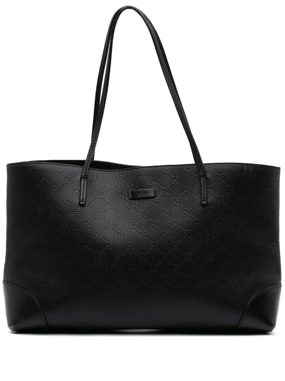 Pre-owned Gucci 2016-2025 Gg Embossed Leather Hilary Lux Tote Bag In Black