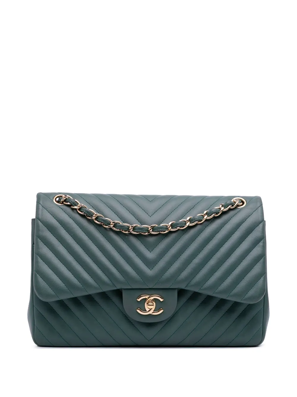 CHANEL Pre-Owned 2017-2018 Jumbo Classic Chevron Lambskin Double Flap CHANEL Pre-Owned 2017-2018 Jumbo Classic Chevron Lambskin Double Flap