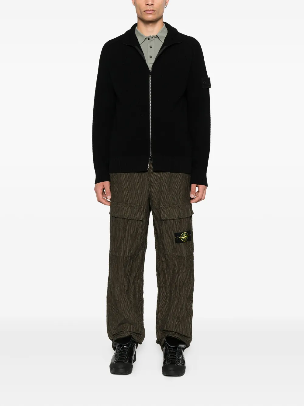 Stone Island Geribbeld vest met rits Zwart