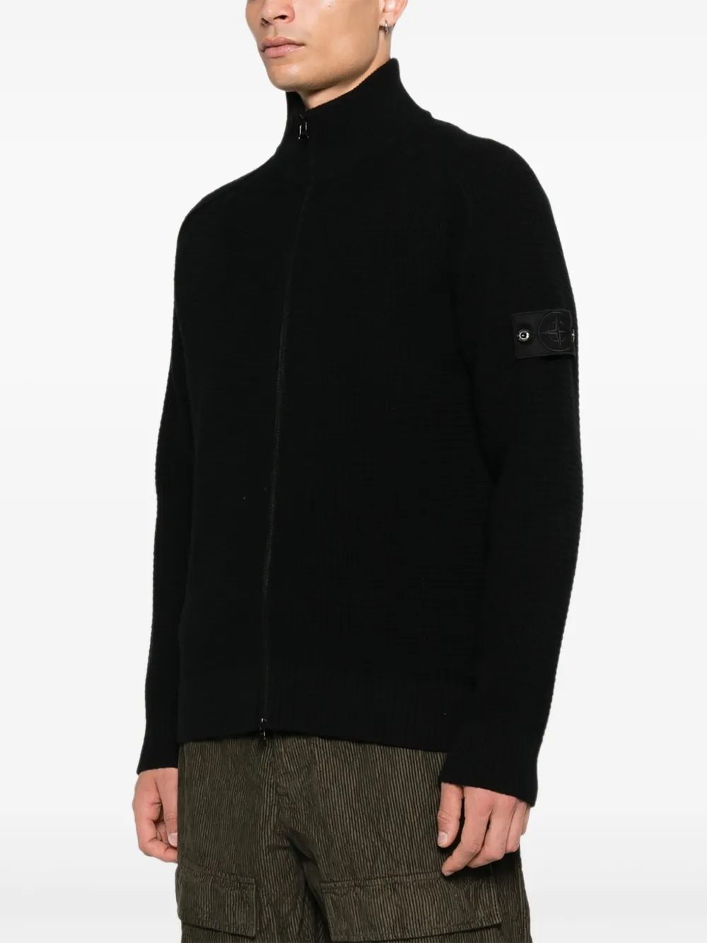 Stone Island Geribbeld vest met rits Zwart